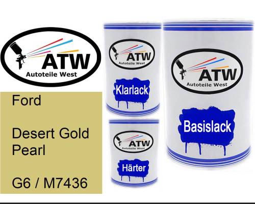 Ford, Desert Gold Pearl, G6 / M7436: 500ml Lackdose + 500ml Klarlack + 250ml Härter - Set, von ATW Autoteile West.